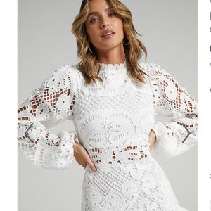 Showpo. Kiss Me Now Dress in White Lace
